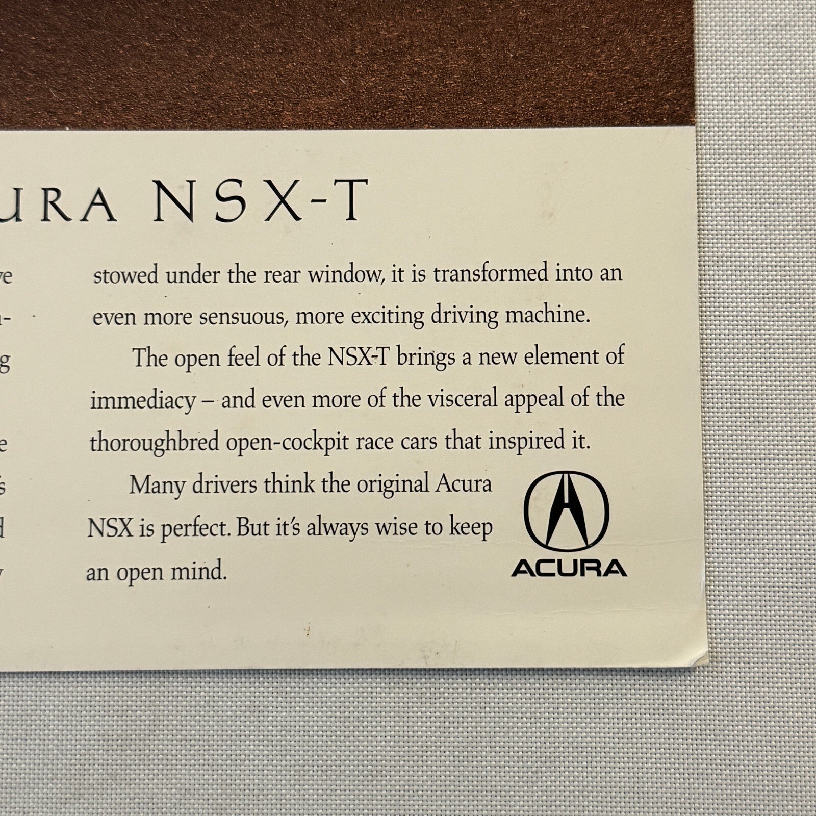 Acura NSX-T Car Sales Sheet Brochure Catalog Advertising Acura NSX T NSXT