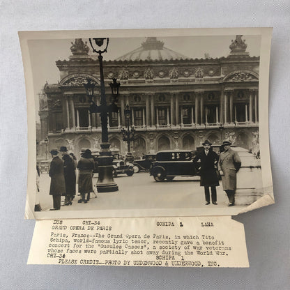 Press Photo Photograph Grand Opera de Paris Tito Schipa Concert Cars