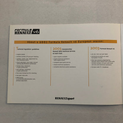 2003 Renault Sport Formula V6 Racing Car Sales Brochure Catalog