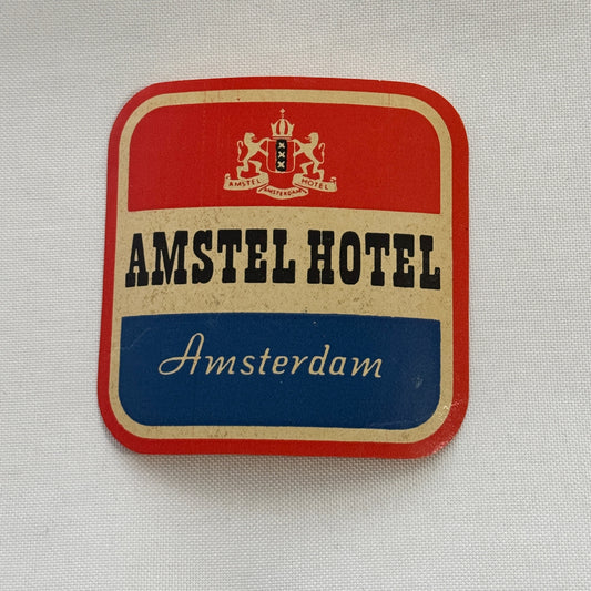 Vintage Travel Luggage Label Amstel Hotel Amsterdam Netherlands Dutch