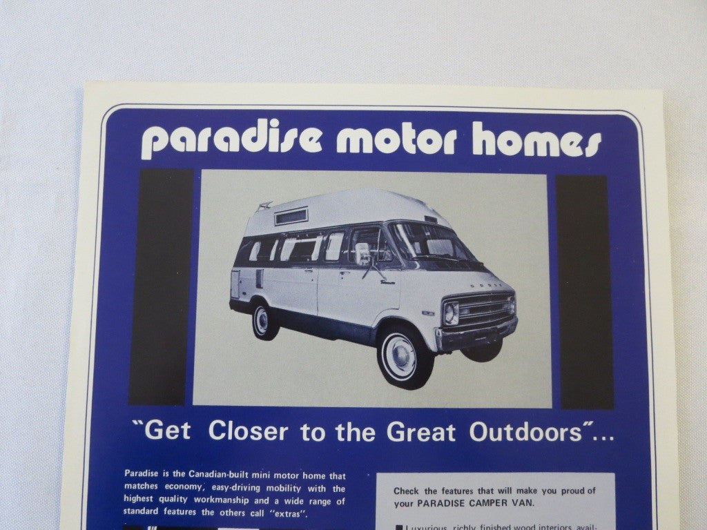 1970's Paradise Camper Van Motor Home Sales Brochure Catalog