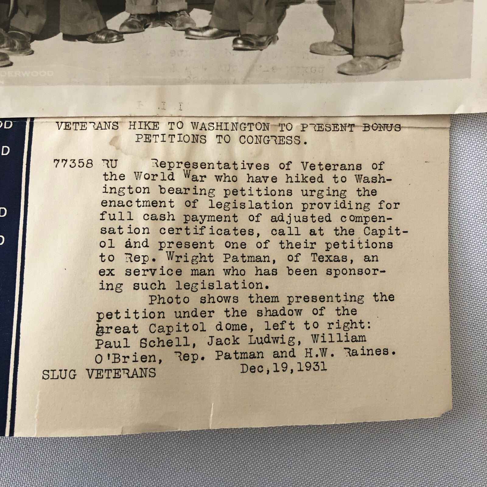 Press Photo Photograph Veterans Lobby Congress For Bonus Pay 1932 Washington