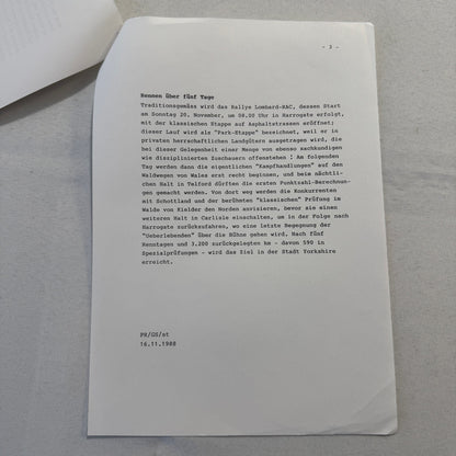 1988 Mazda Rallye Racing Press Release Document Lot 2x Mazda 323 German Text