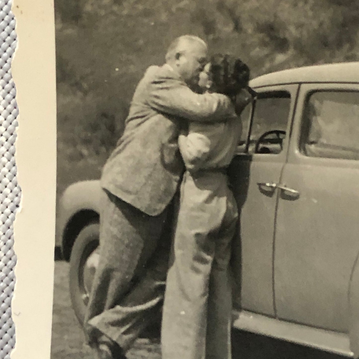 Vintage Photo Photograph Couple Kissing with Automobile - Tag AL22SM2