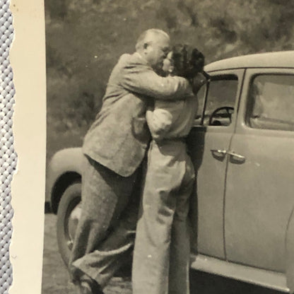 Vintage Photo Photograph Couple Kissing with Automobile - Tag AL22SM2