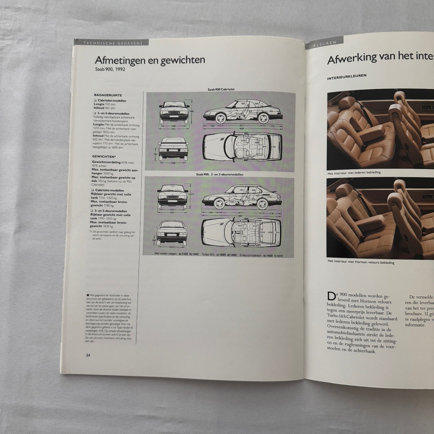 1992 Saab 900 Car Sales Brochure Catalog 900i 900 Cabriolet 900 Turbo DUTCH