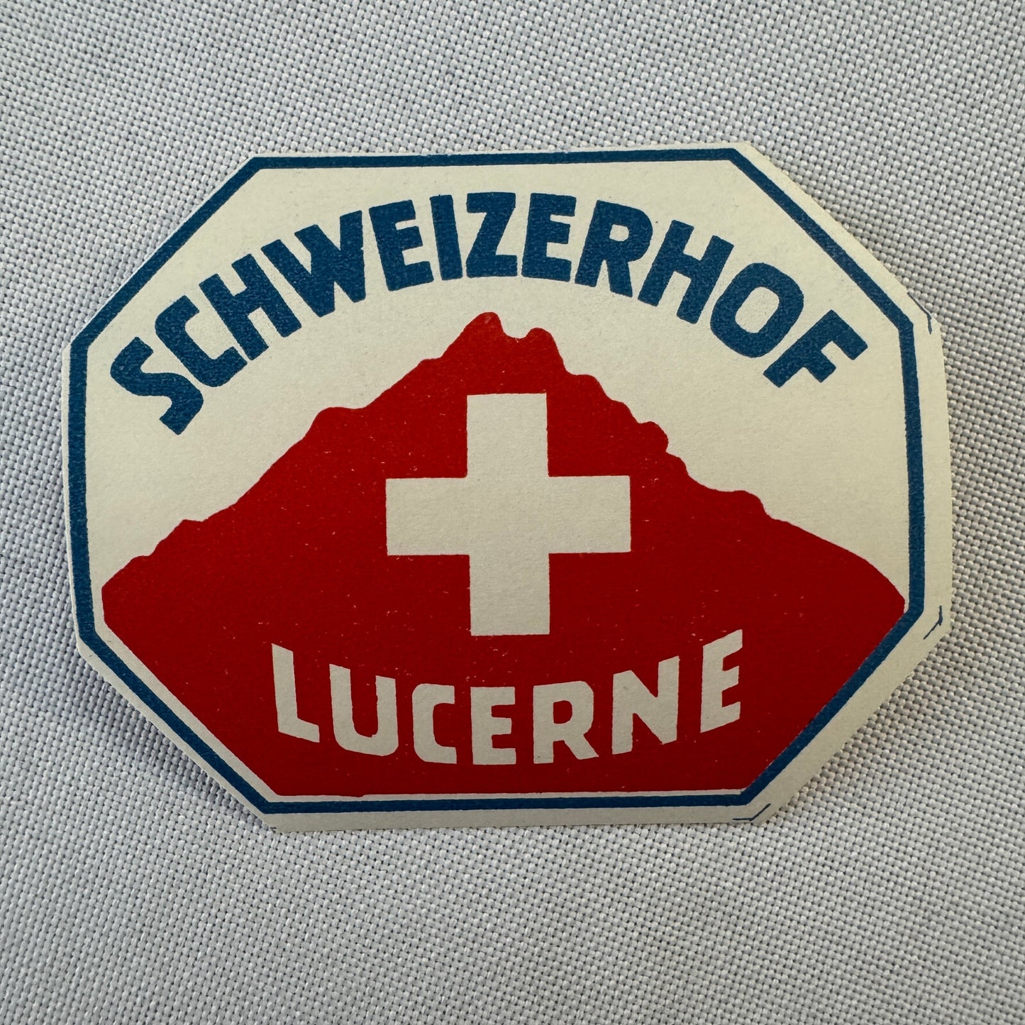 Vintage Hotel Travel Luggage Label Schweizerhof Lucerne Switzerland Swiss Suisse