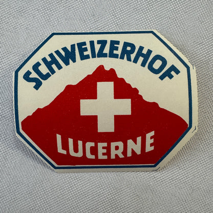 Vintage Hotel Travel Luggage Label Schweizerhof Lucerne Switzerland Swiss Suisse