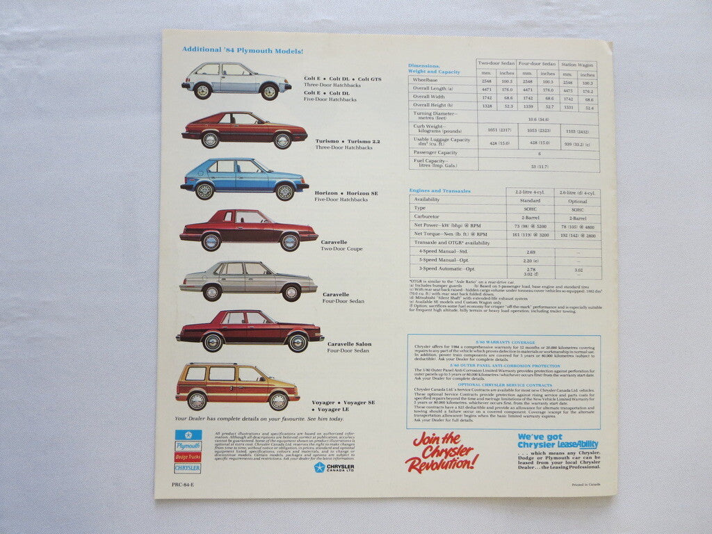 1984 Plymouth Reliant Sales Brochure Catalog Coupe Sedan Wagon 