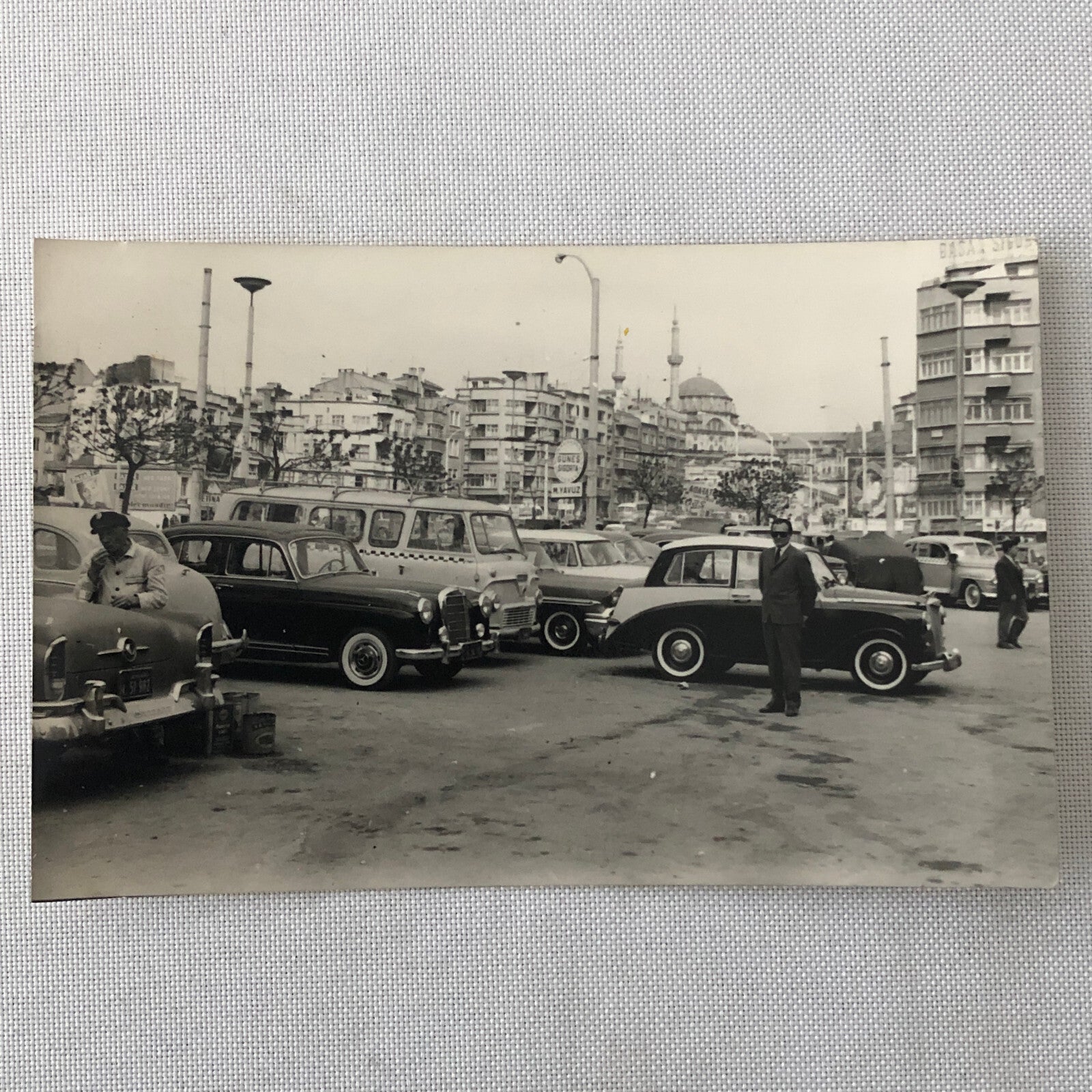 Vintage Car Automobile Photo Lot of 2 Istanbul Buildings People Mercedes Benz + 
