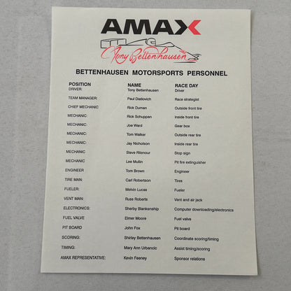 Tony Bettenhausen AMAX Racing Press Kit Brochure Penske Chevy 90 Indy Car