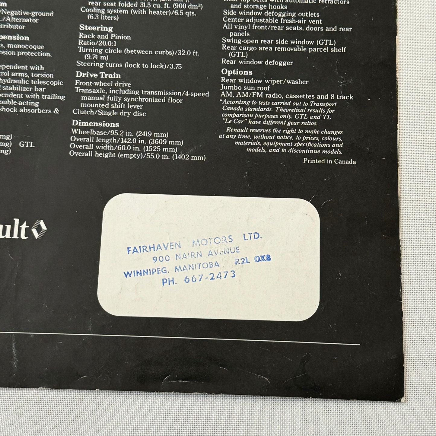 Renault LeCar Car Sales Brochure Catalog Vintage Advertising Canadian