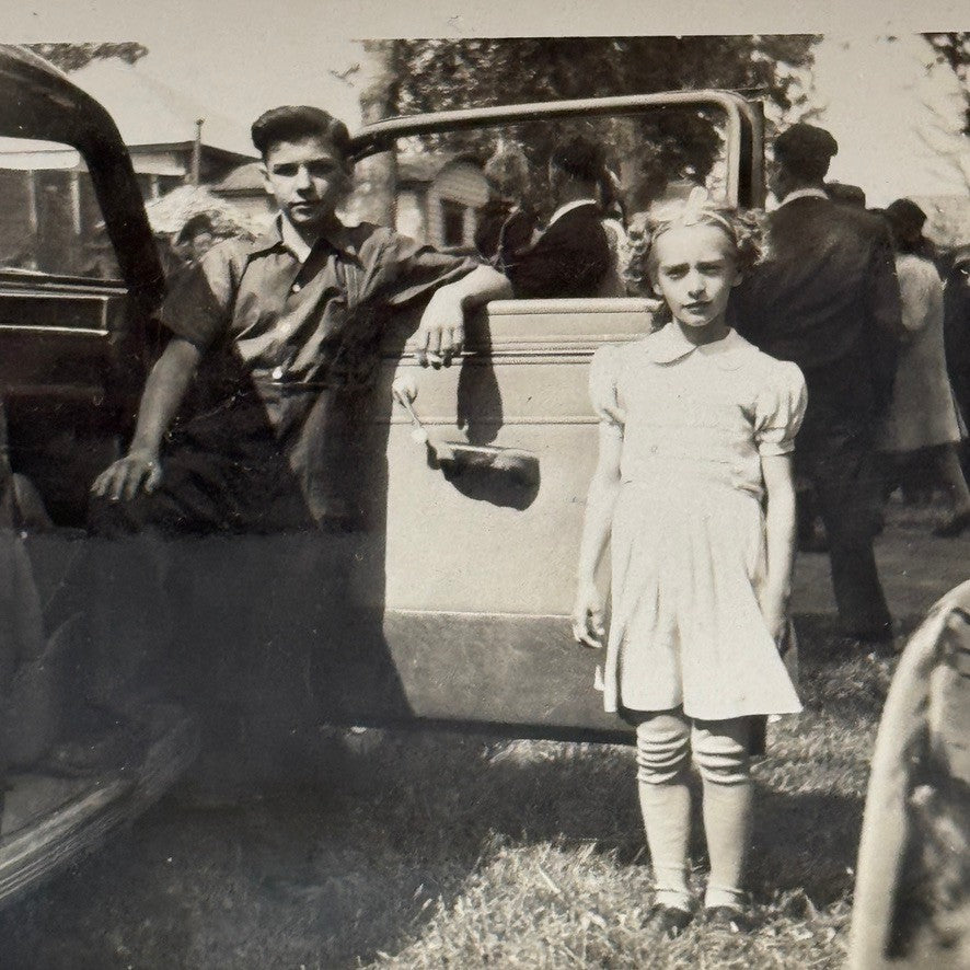 Vintage Photo Photograph Print Children with Car Automobile Snapshot
