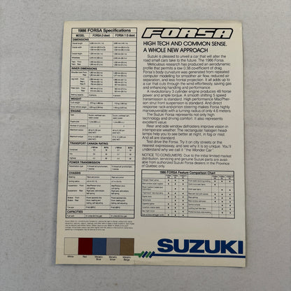 1986 Suzuki Forsa Car Sales Brochure Catalog 3 Door Forsa V 5 Door