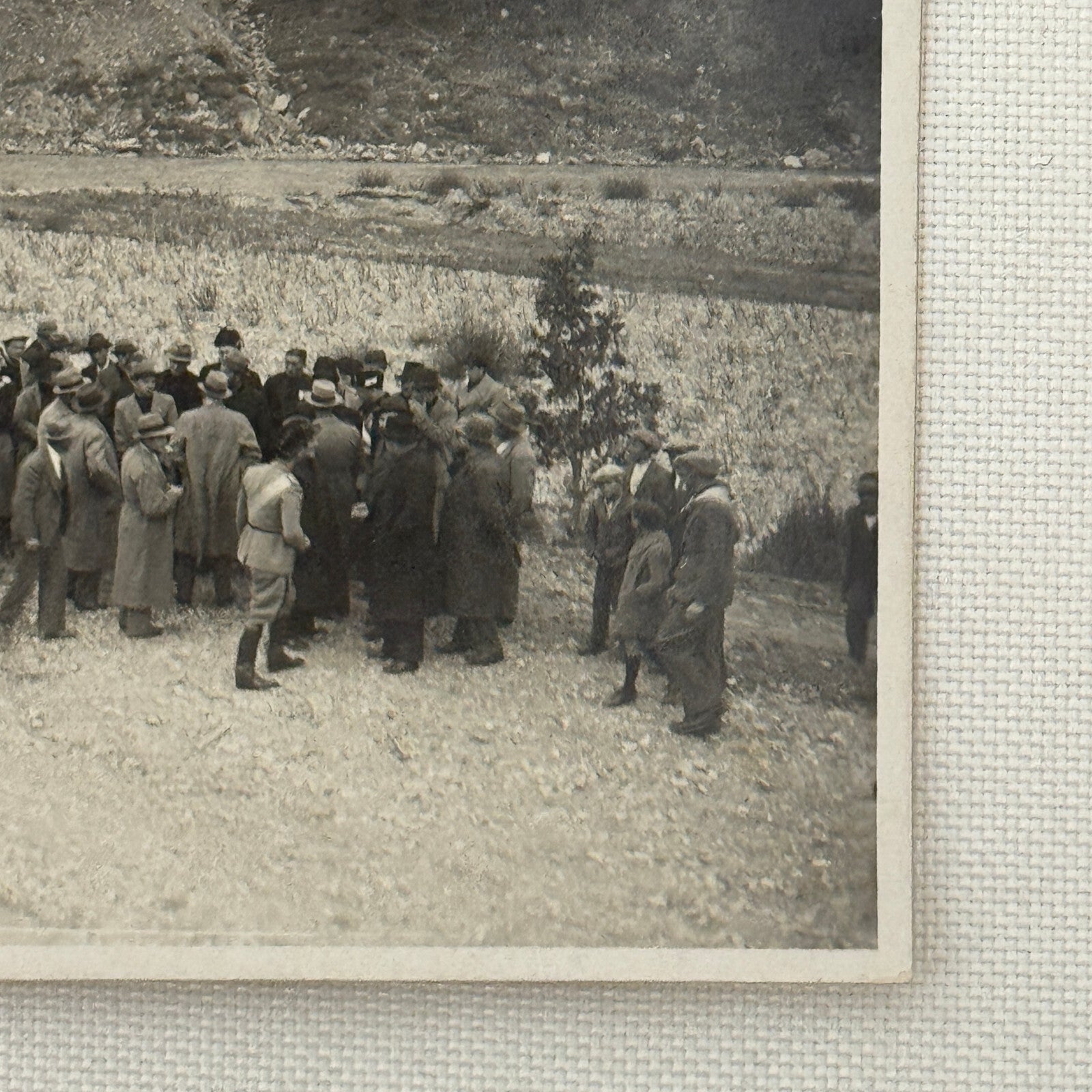 Vintage Photograph Crowd of People with Early Antique Cars Automobiles