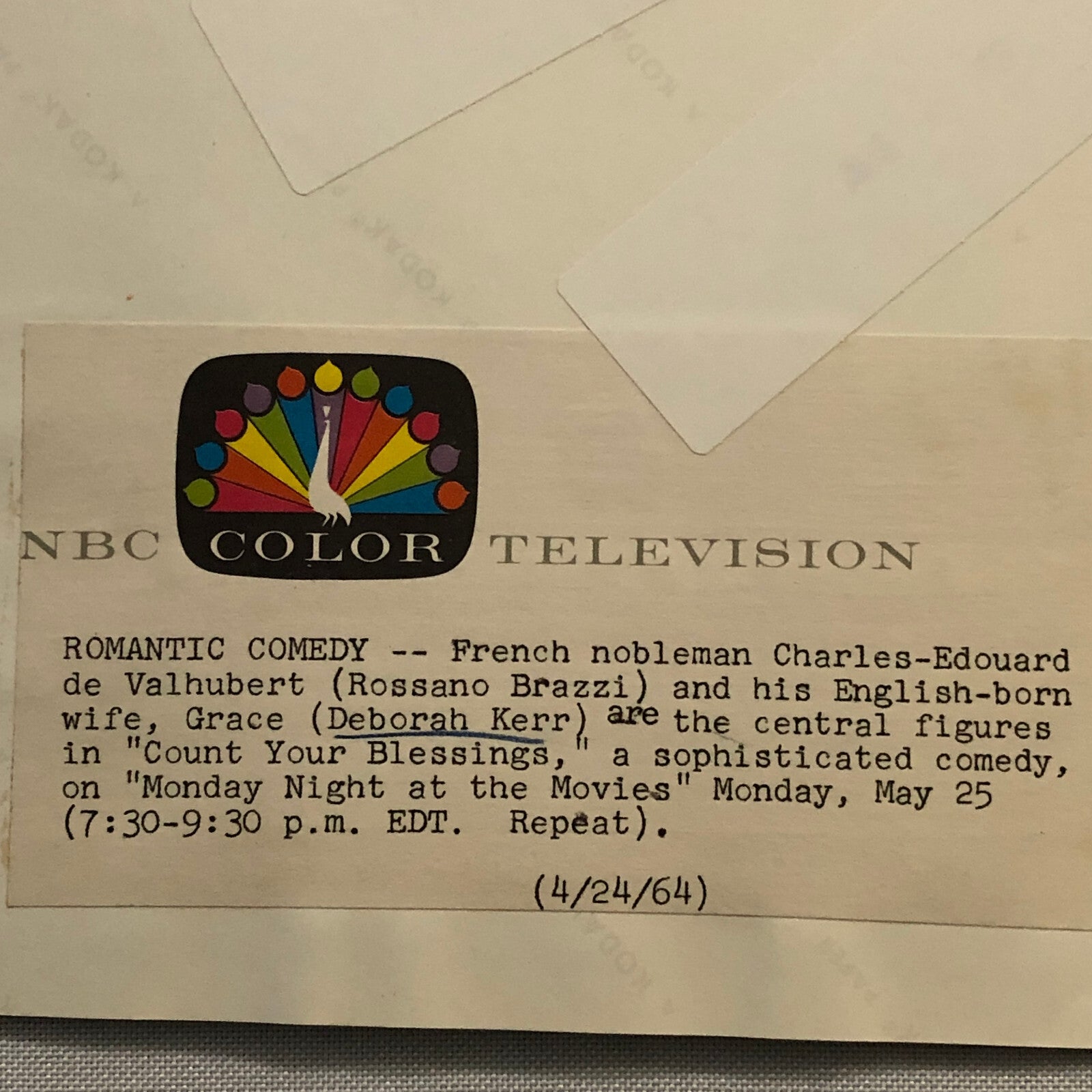 Vintage NBC Television TV Show Press Photo Photograph Count Your Blessings 1964