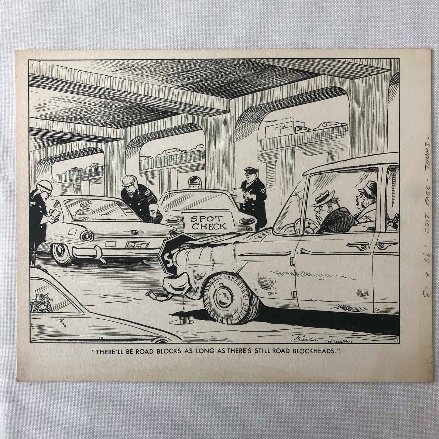 Vintage 1960s Newspaper Comic Illustration Art Police Drunk Driver Toronto 
