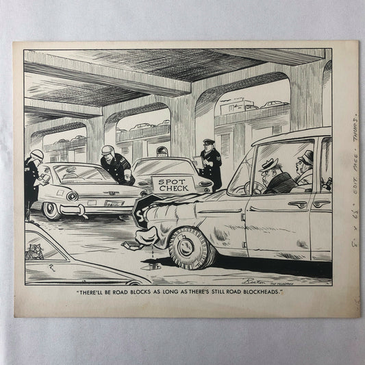 Vintage 1960s Newspaper Comic Illustration Art Police Drunk Driver Toronto 