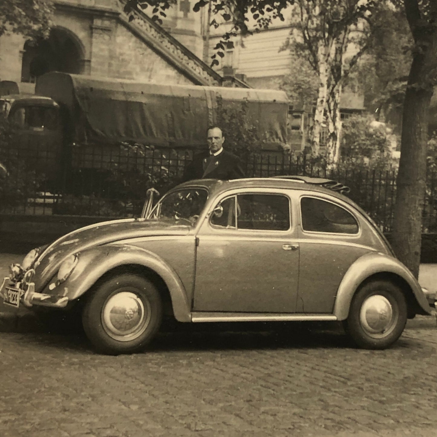 Vintage Photo Photograph Snapshot Man with VW Volkswagen Beetle Bug Car