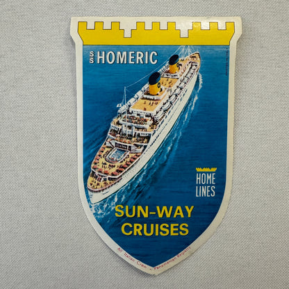 Vintage Ship Travel Label SS Homeric Sun Way Cruises Cruise Ship Boat