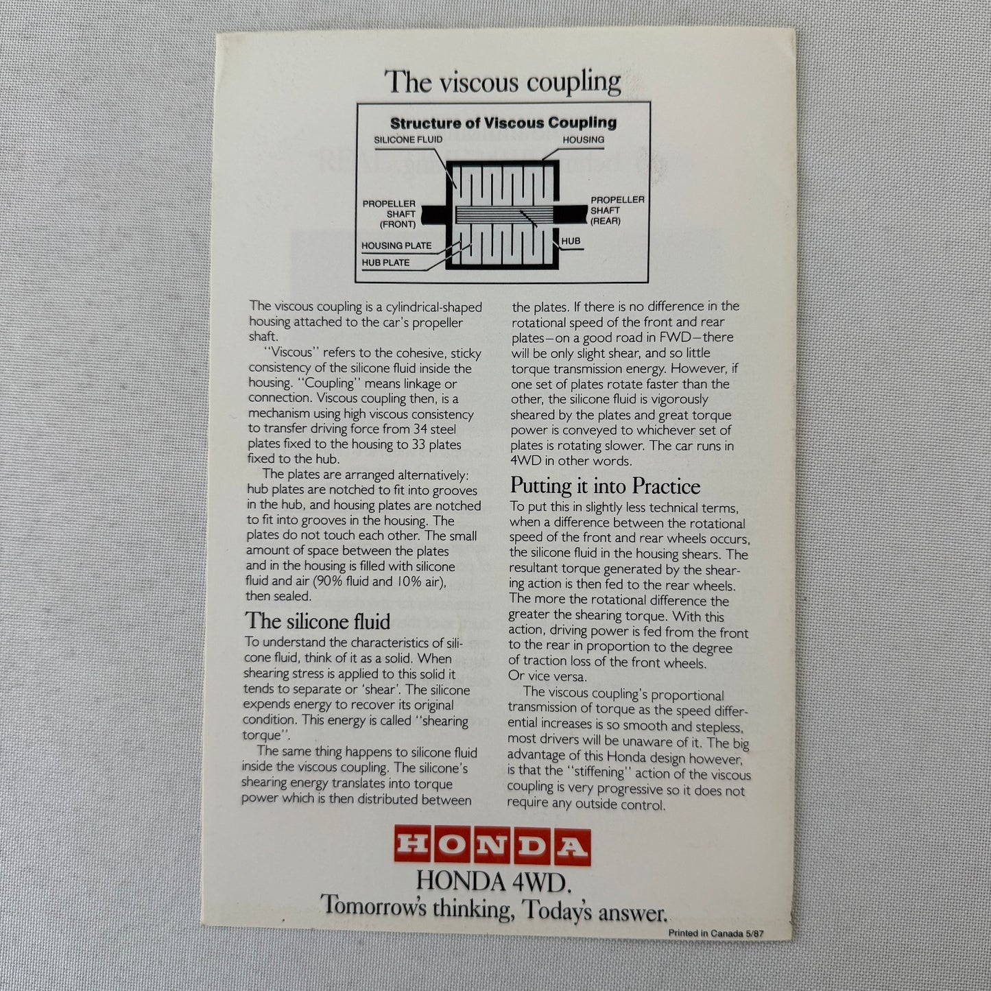 Honda Civic 4WD Station Wagon Car Sales Brochure Catalog Canadian 1987 1988