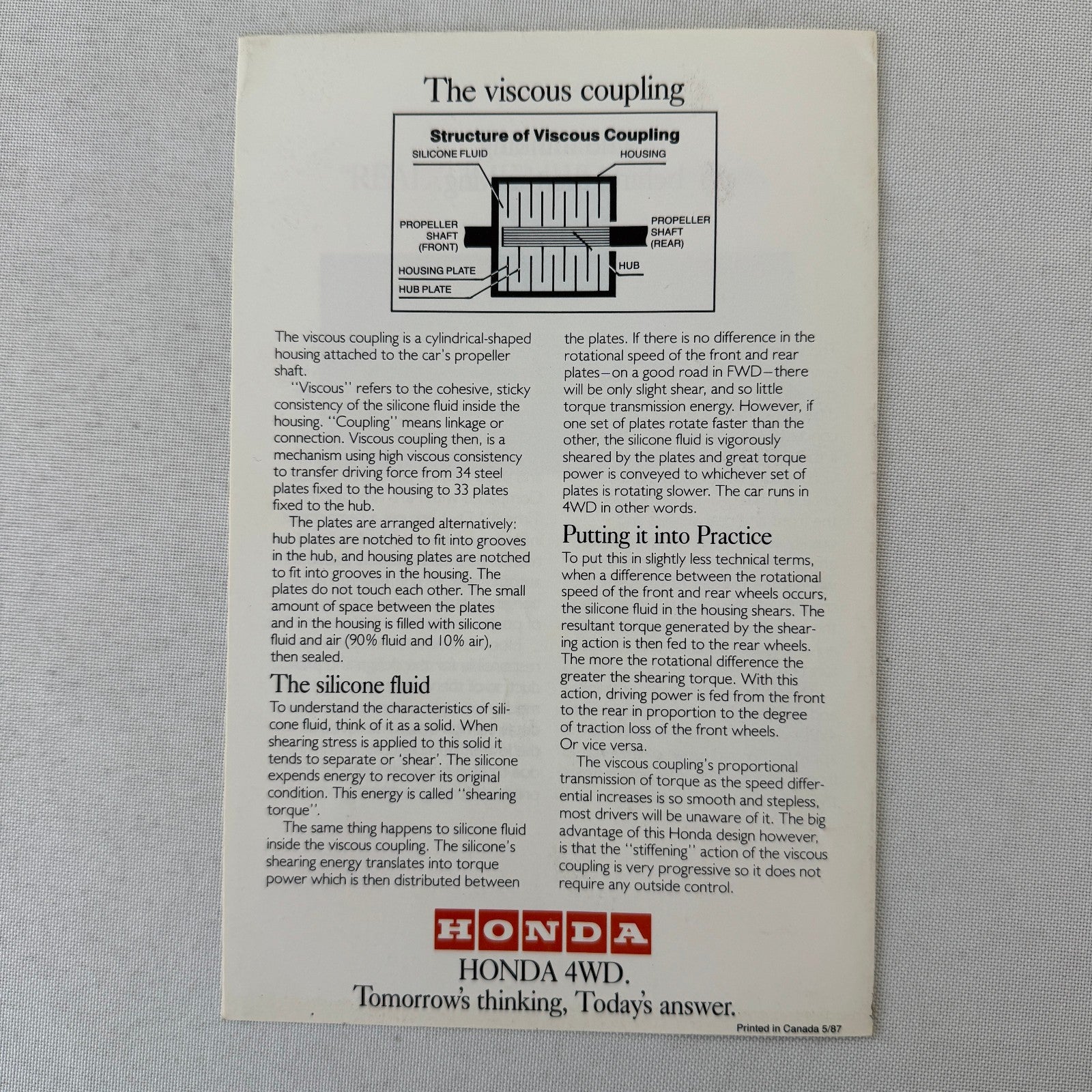 Honda Civic 4WD Station Wagon Car Sales Brochure Catalog Canadian 1987 1988