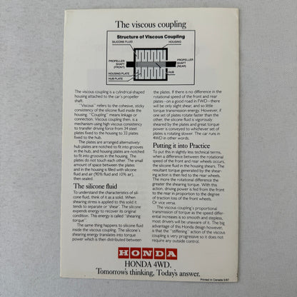 Honda Civic 4WD Station Wagon Car Sales Brochure Catalog Canadian 1987 1988