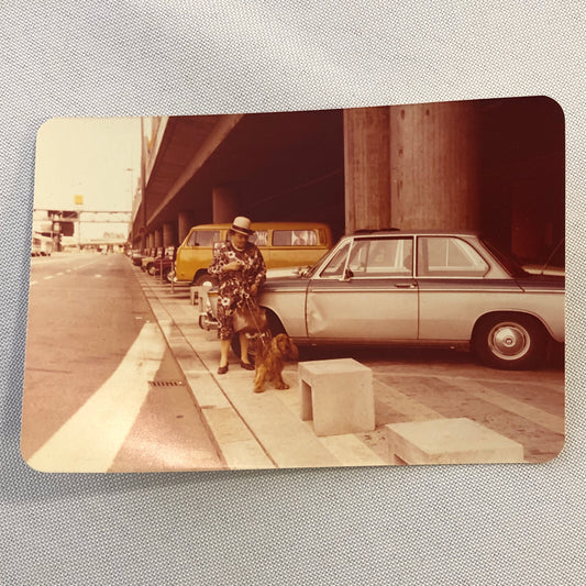 Vintage Photo Photograph Woman with Dog Car Automobile VW Bus Van Tag AL22SM2