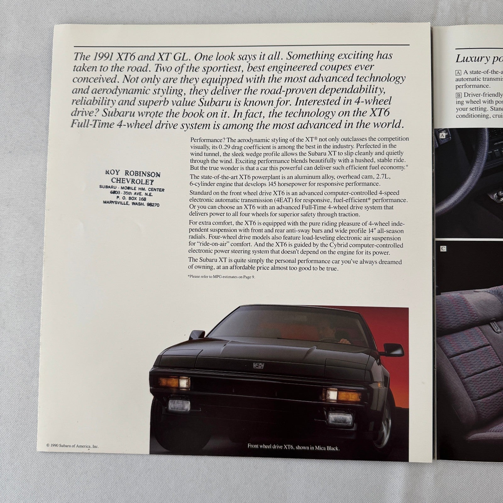 1991 Subaru XT Series Car Sales Brochure Catalog Vintage Advertising Coupe