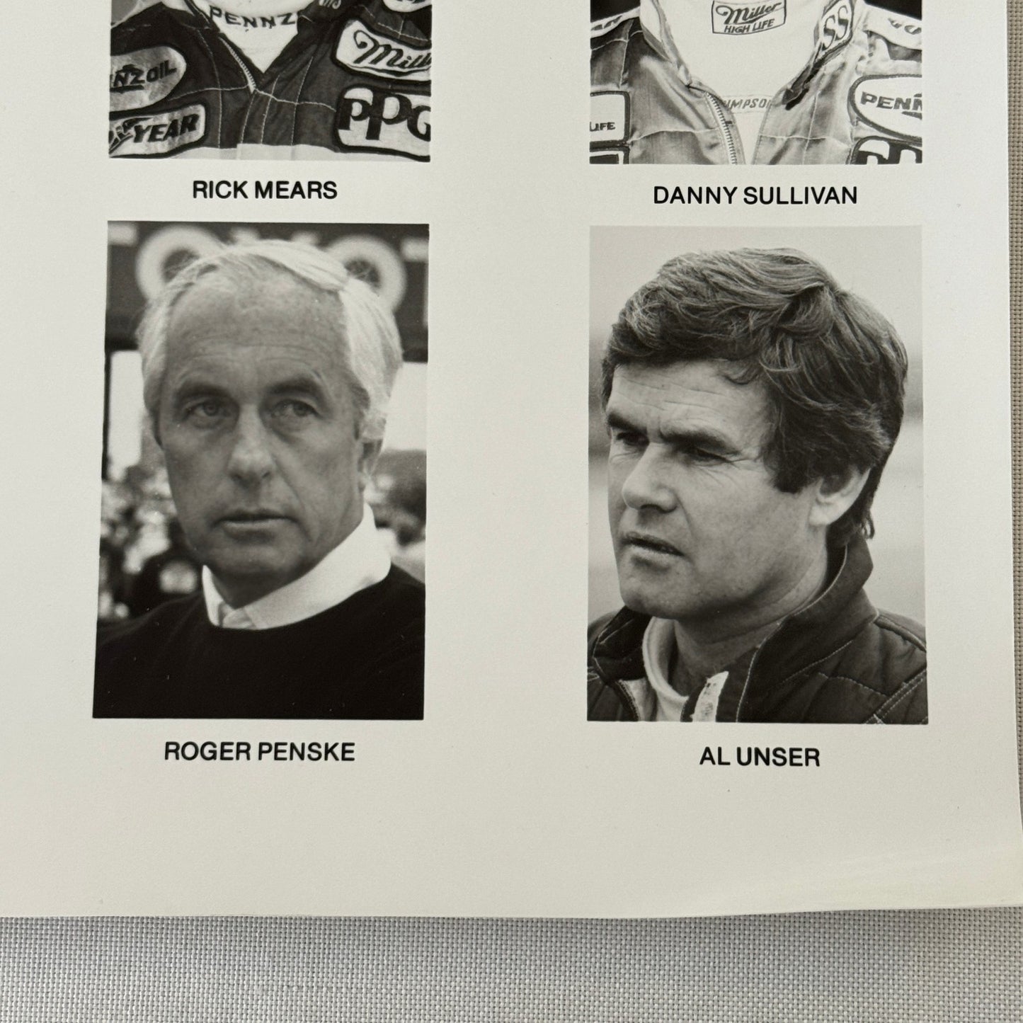 Racing Driver Press Photo Photograph Rick Mears Danny Sullivan Al Unser Penske