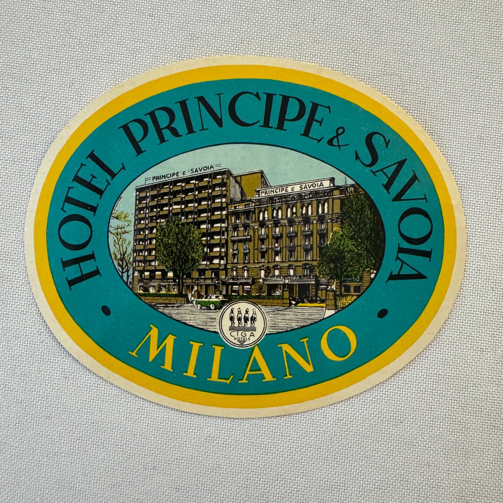Vintage Hotel Travel Luggage Label Hotel Principe & Savoia Milano Milan Italy