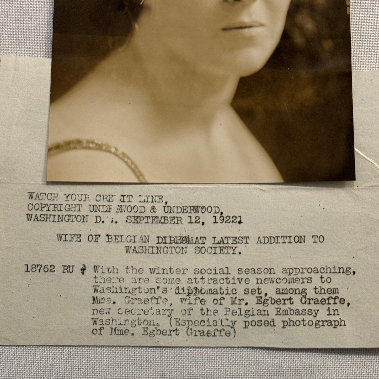 1922 Press Photo Photograph Wife of Belgian Diplomat Egbert Graeffe Belgium