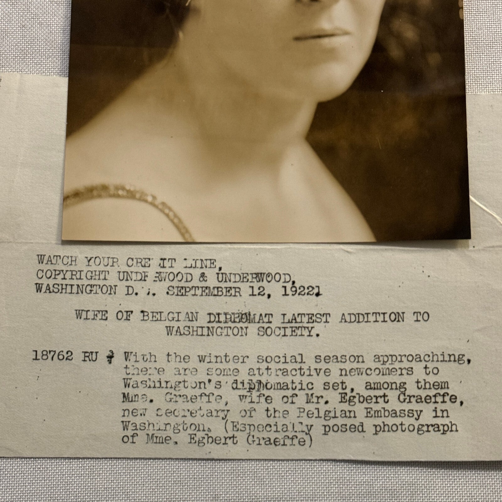 1922 Press Photo Photograph Wife of Belgian Diplomat Egbert Graeffe Belgium