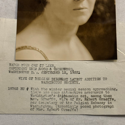 1922 Press Photo Photograph Wife of Belgian Diplomat Egbert Graeffe Belgium