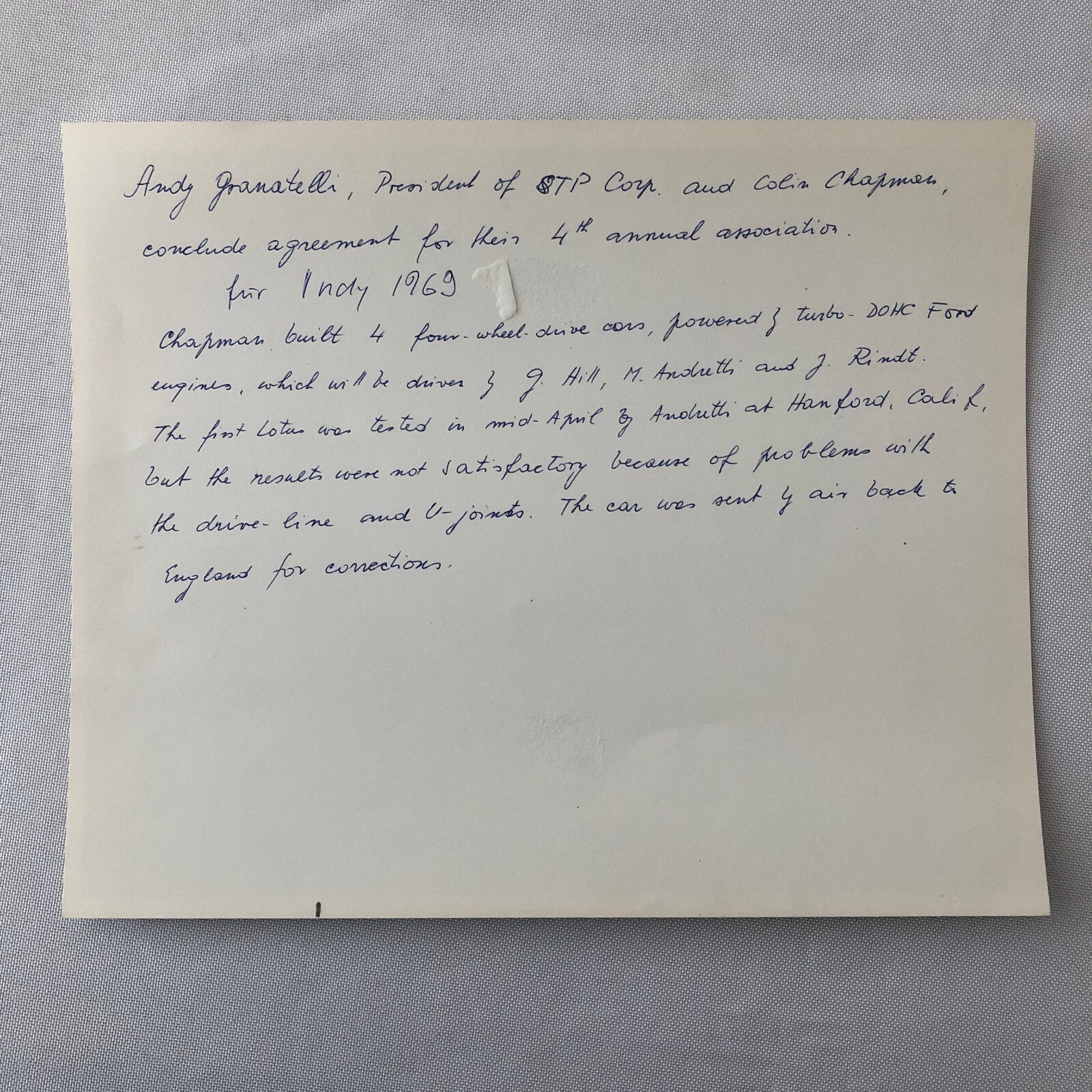 Indianapolis Indy 500 Racing Photo Photograph Colin Chapman STP President 1969