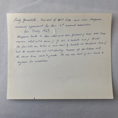 Indianapolis Indy 500 Racing Photo Photograph Colin Chapman STP President 1969