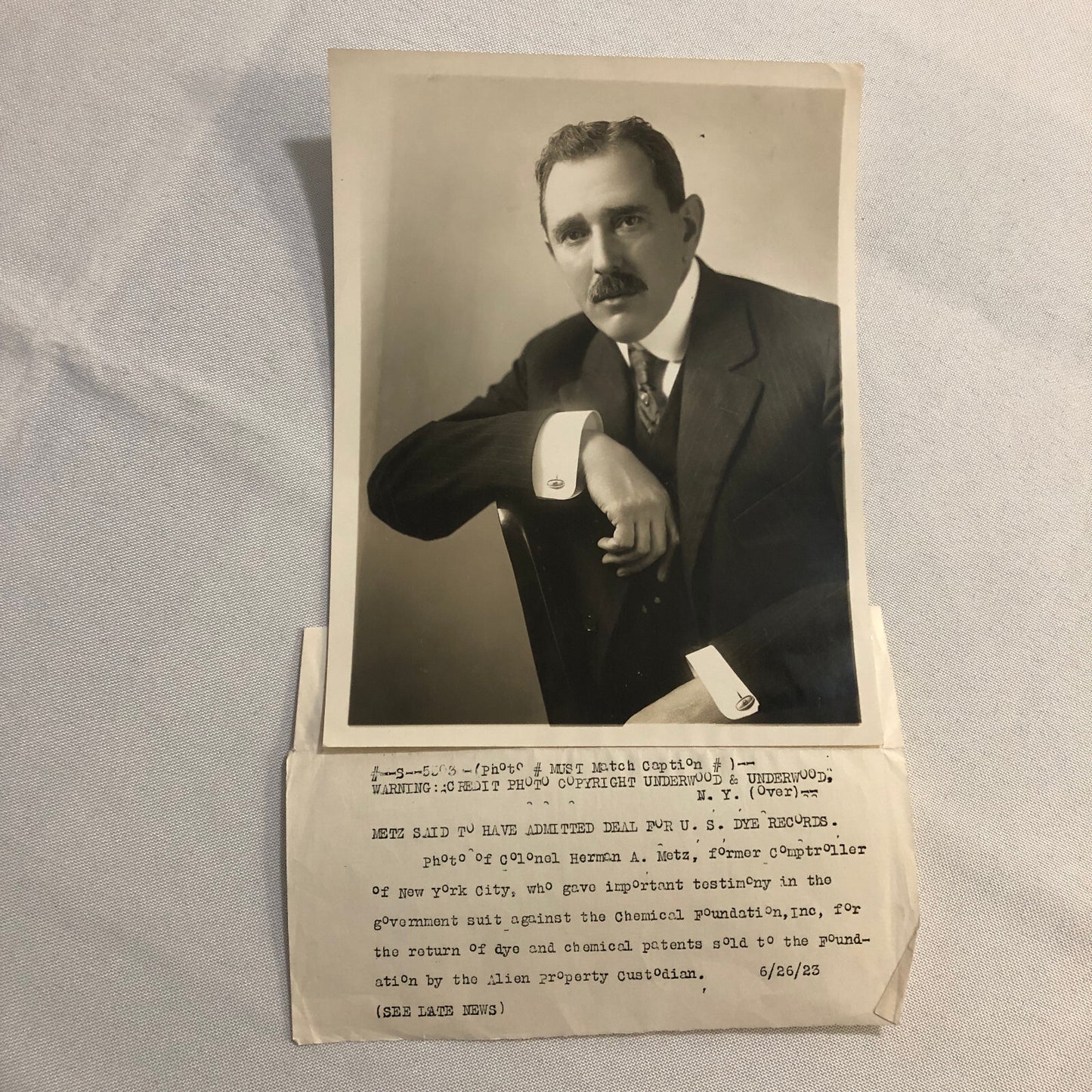 Press Photo Photograph New York Comptroller 1923 Corporate Patent Legal Case