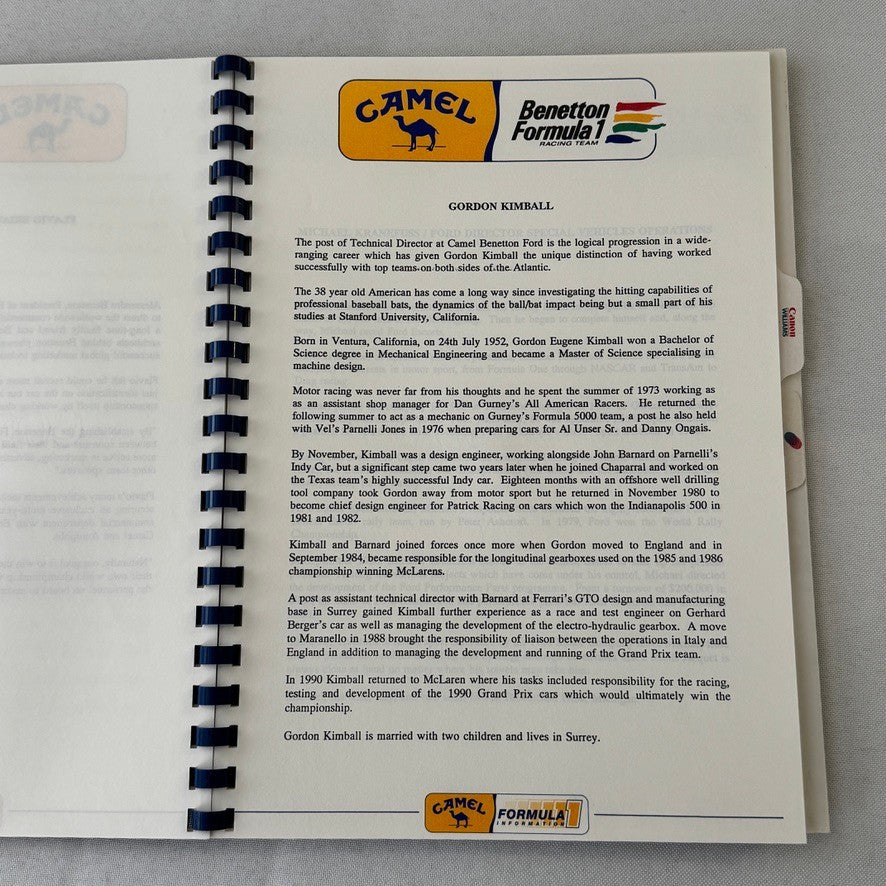 Camel Formula One Racing Press Kit Brochure Nelson Piquet Nigel Mansell 1991