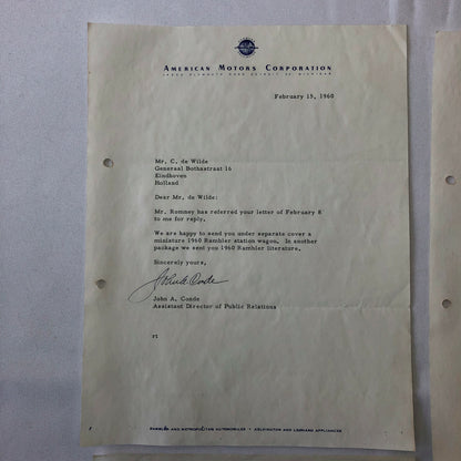 1960 - 1961 American Motors Corporation Car Letter Letterhead George Romney 