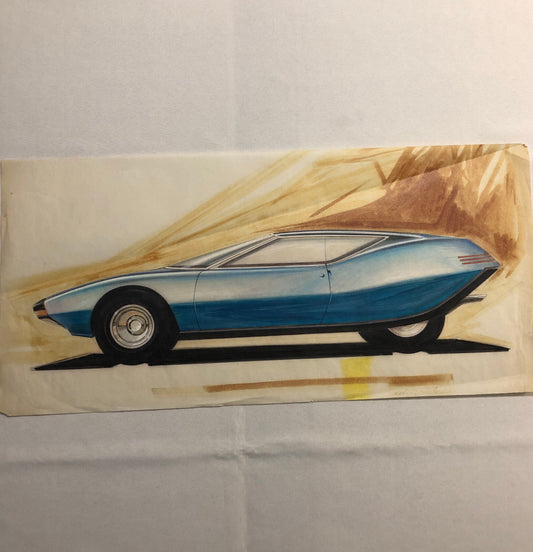 Vintage Concept Car Design Drawing Sketch Illustration Prototype Art 1968