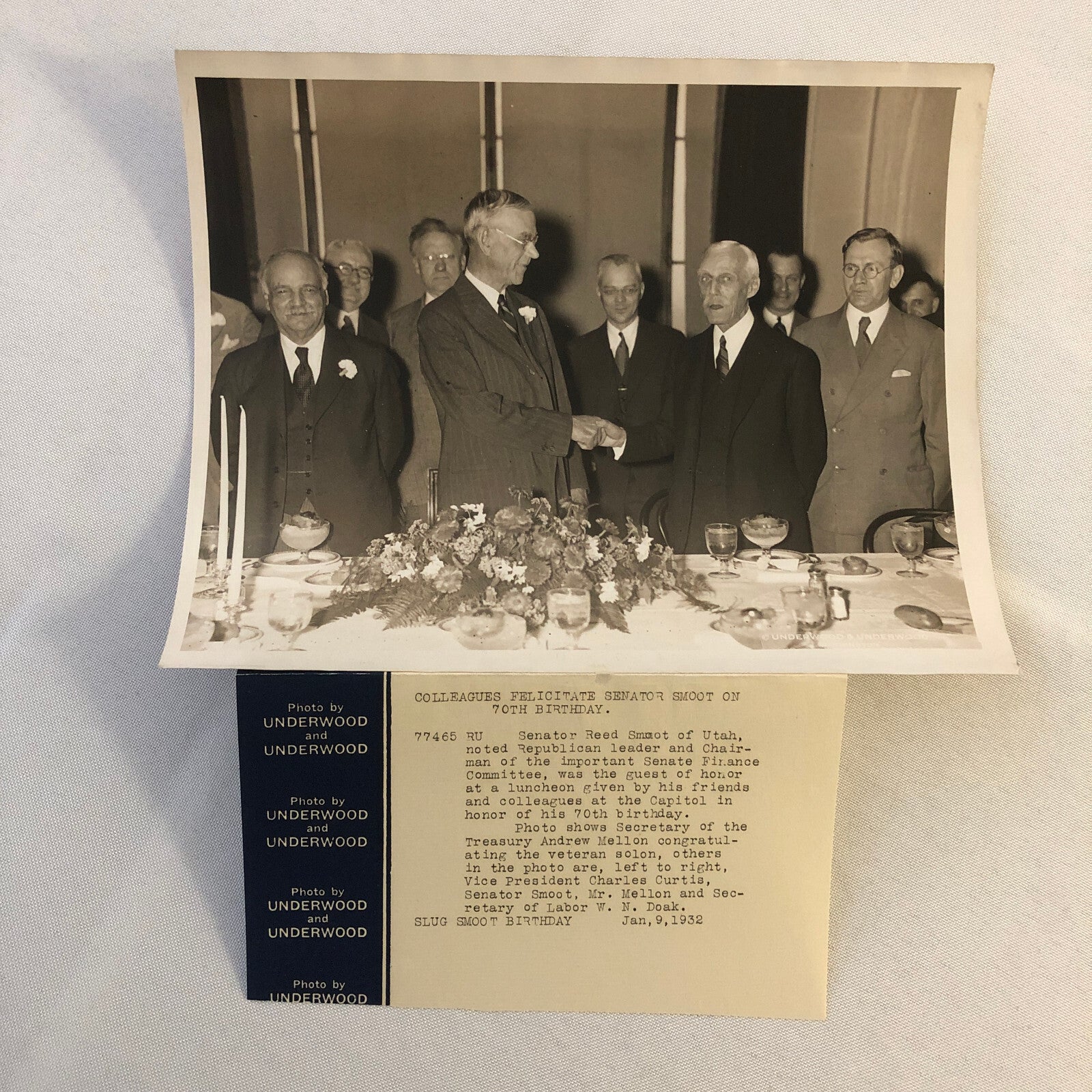 Press Photo Photograph Senator Reed Smoot 80th Birthday Utah Underwood Photo