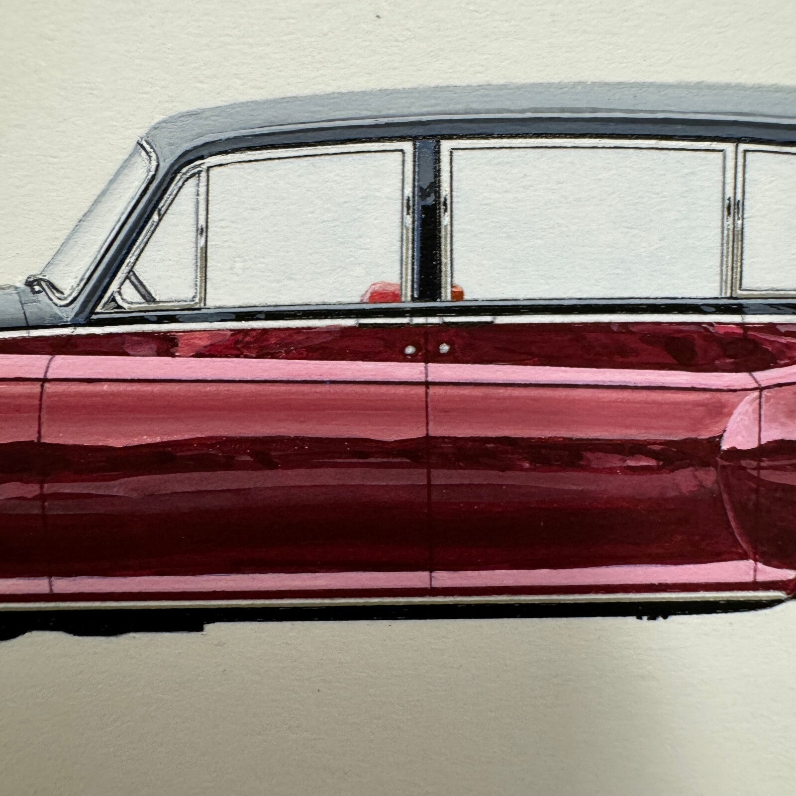 1963 Rolls Royce Phantom V Car Illustration Art Drawing Vintage Miniature