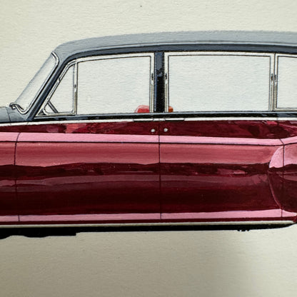 1963 Rolls Royce Phantom V Car Illustration Art Drawing Vintage Miniature