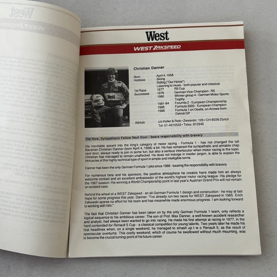 1987 West Zakspeed Racing Team Press Kit Photos Slides Martin Brundle