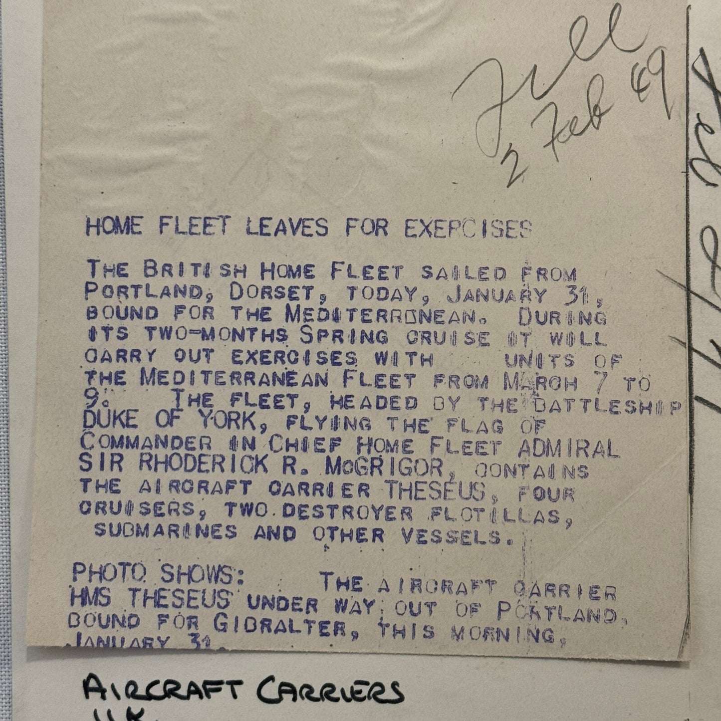 British Navy Aircraft Carrier HMS Theseus Vintage Press Photo Photograph Boat