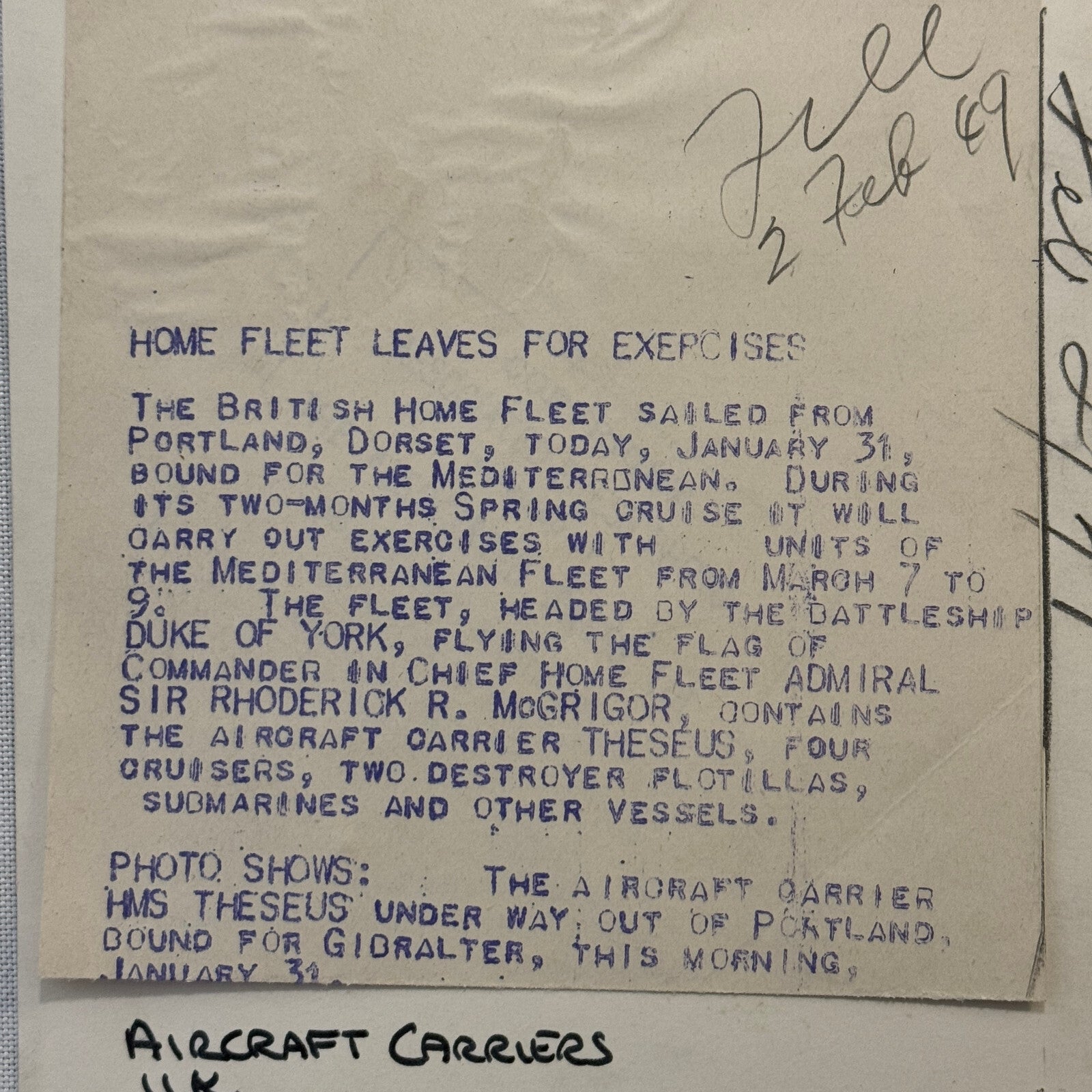 British Navy Aircraft Carrier HMS Theseus Vintage Press Photo Photograph Boat