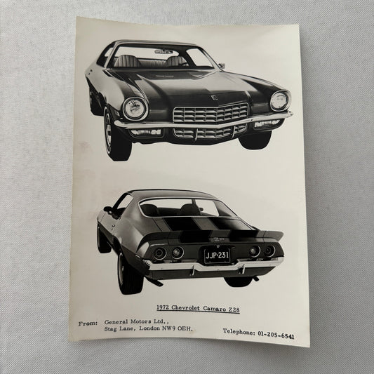 1972 Chevrolet Camaro Factory Press Photo Photograph Vintage RARE UK Market