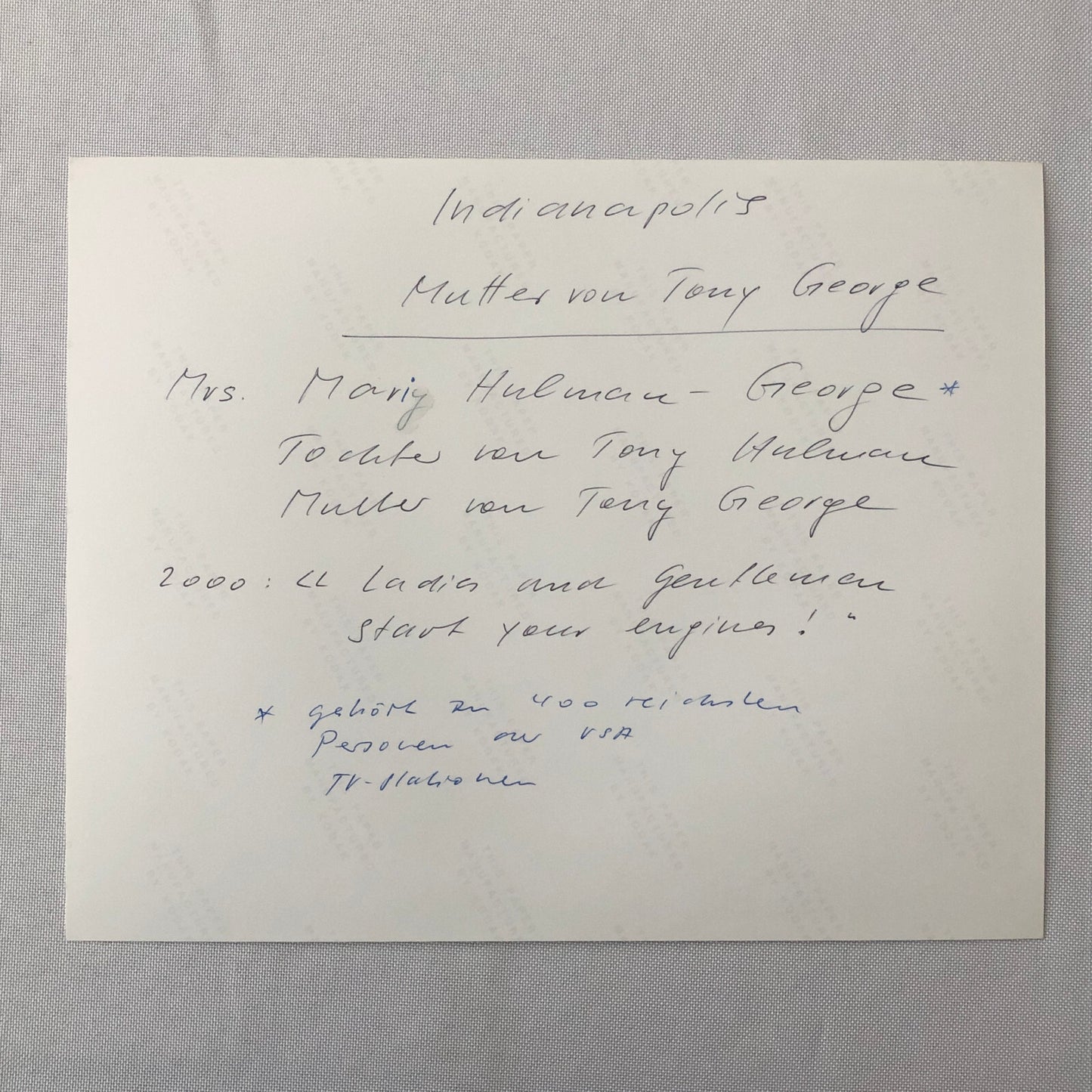 Vintage Indy Indianapolis Racing Photo Photograph Mary Hulman George 2000