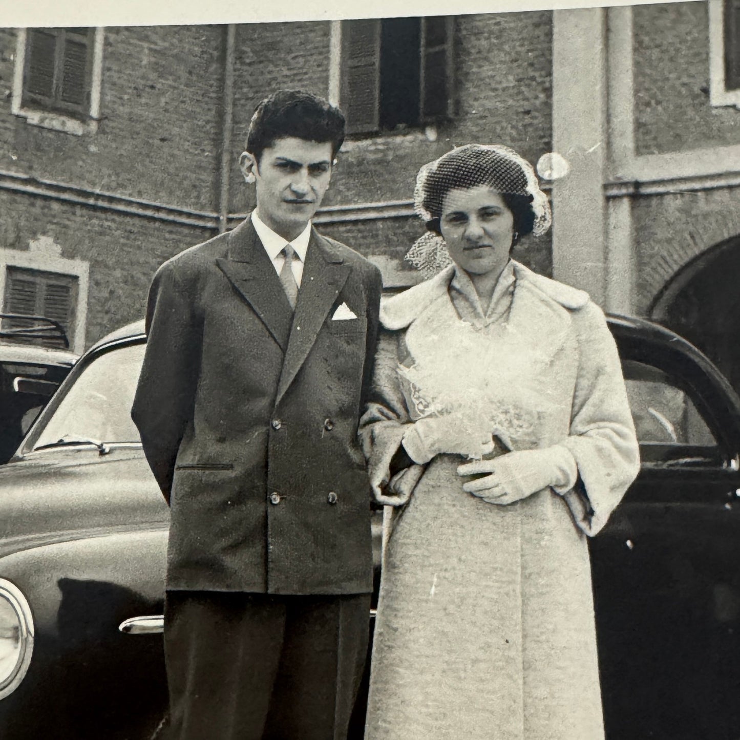 Vintage Wedding Photo Photograph Print European Automobile Car Couple Man Woman