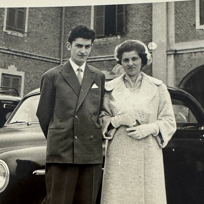 Vintage Wedding Photo Photograph Print European Automobile Car Couple Man Woman